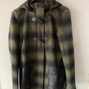 Weatherproof‎ Green Plaid Pea Coat hooded women’s S